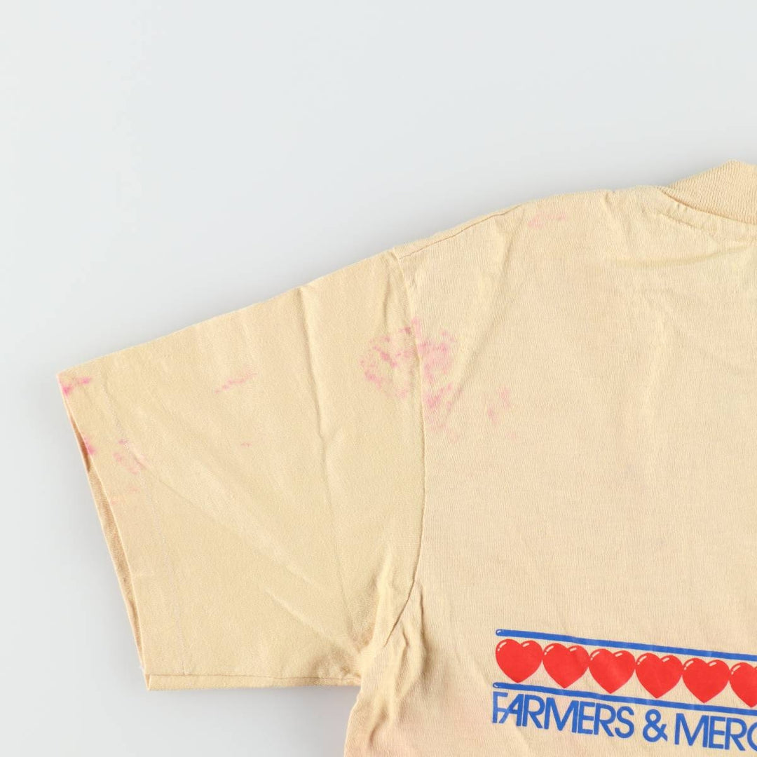 80'S Hanes BEEFY-T Orange Tag Printed T-Shirt, Made in USA, Men's Size M (approx.), Vintage cotton Beige type Vintage Second Hand