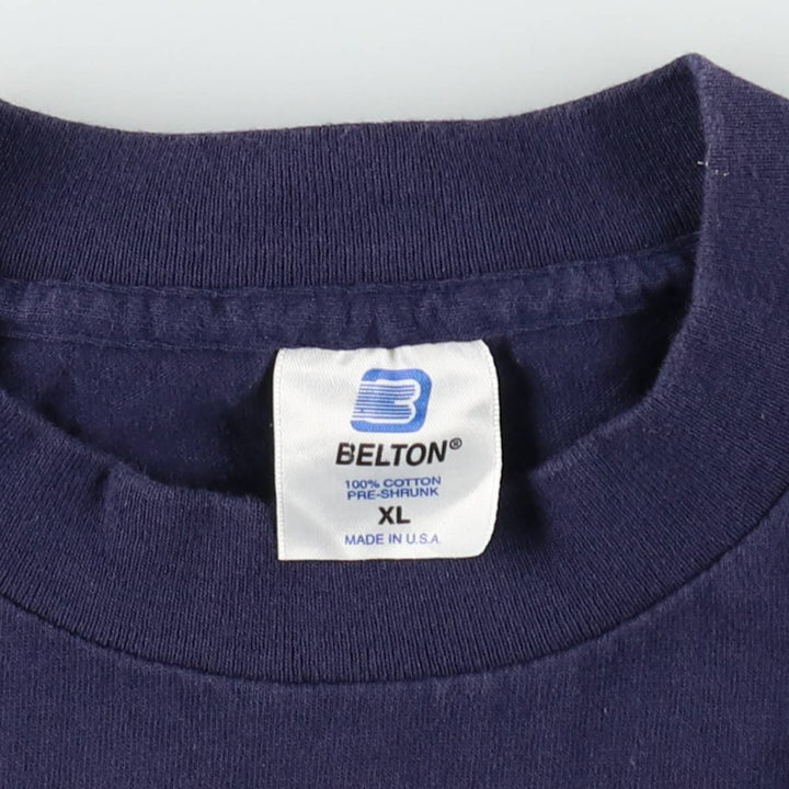 90'S BELTON Print T-Shirt, Made in USA, Men's Size XL (Equivalent), Vintage cotton navy blue type Vintage Second Hand