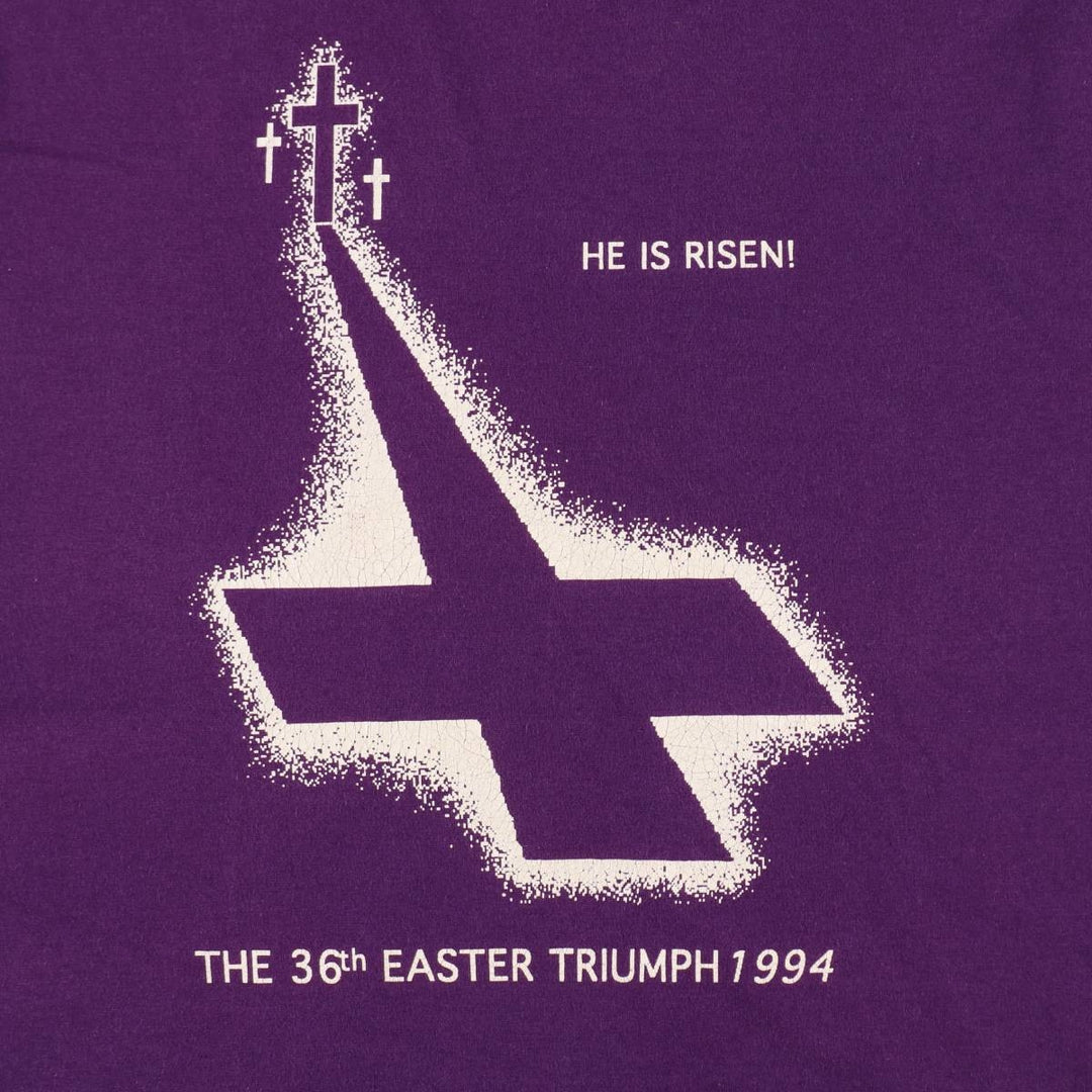 90'S Fruit of the Loom Easter Print T-Shirt, Made in USA, Men's XL equivalent, Vintage cotton purple type Vintage Second Hand