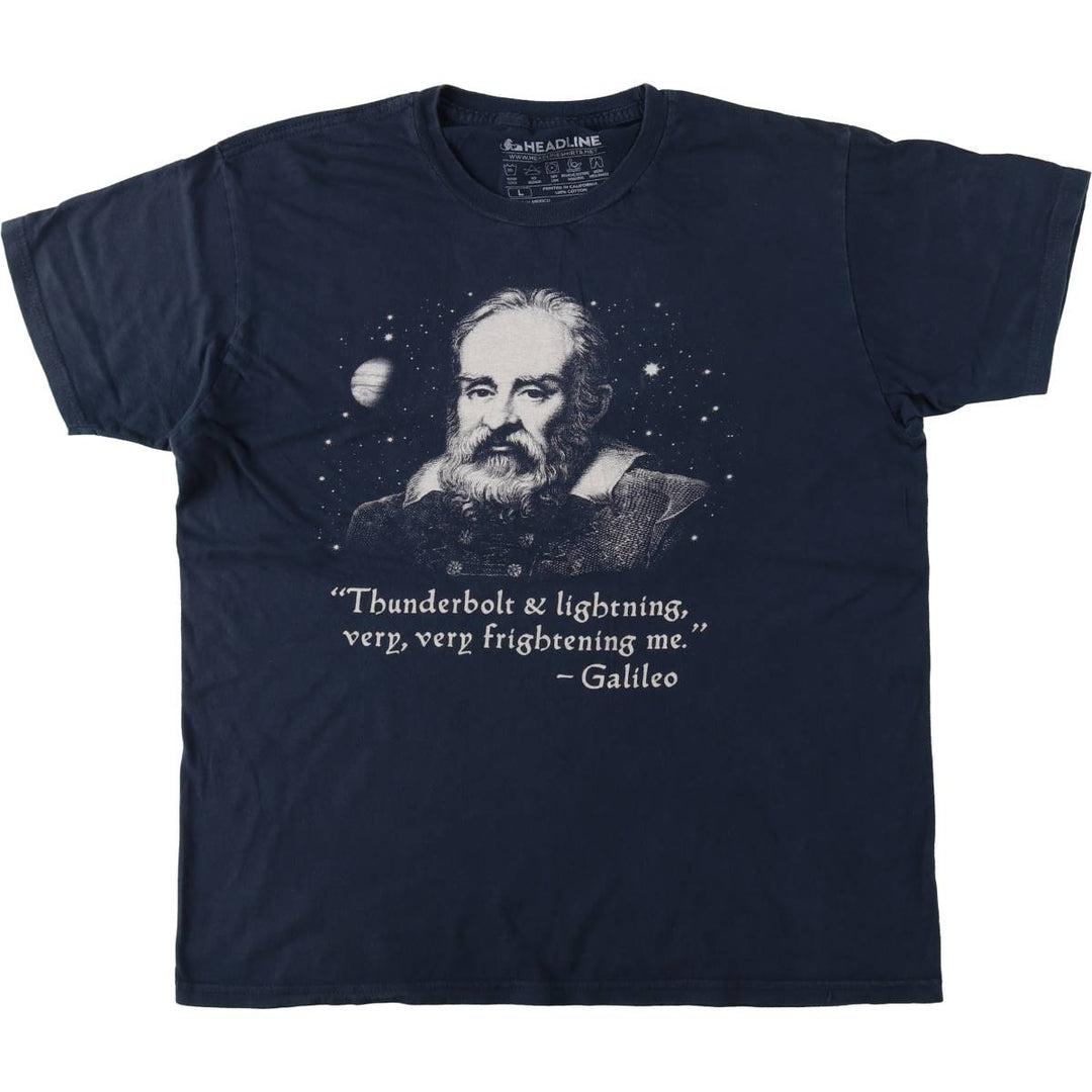 HEADLINE GALILEO GALILEI Galileo Galilei Great Figure T-shirt Men's L equivalent cotton navy blue type Vintage Second Hand
