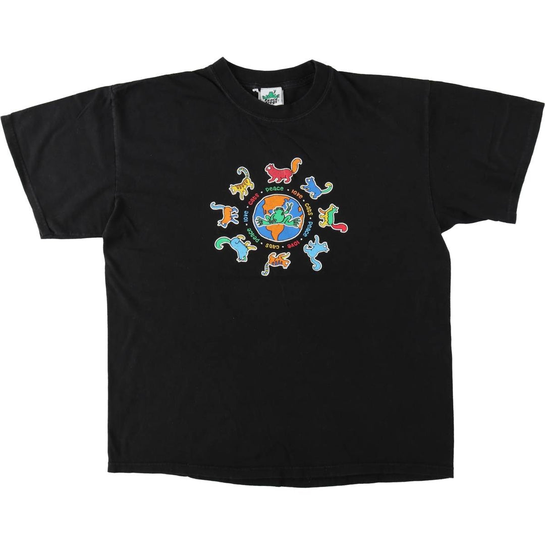 Peace Frogs Printed T-Shirt (Men's Size L) cotton black type Vintage Second Hand
