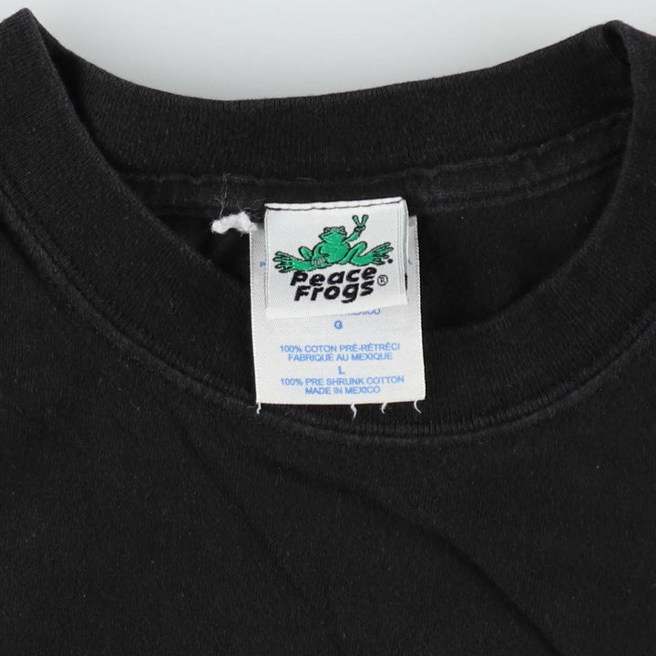 Peace Frogs Printed T-Shirt (Men's Size L) cotton black type Vintage Second Hand