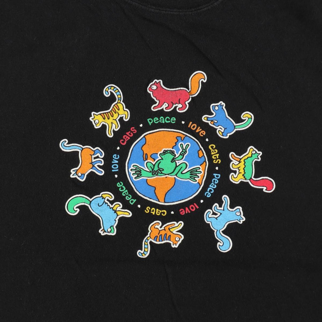 Peace Frogs Printed T-Shirt (Men's Size L) cotton black type Vintage Second Hand