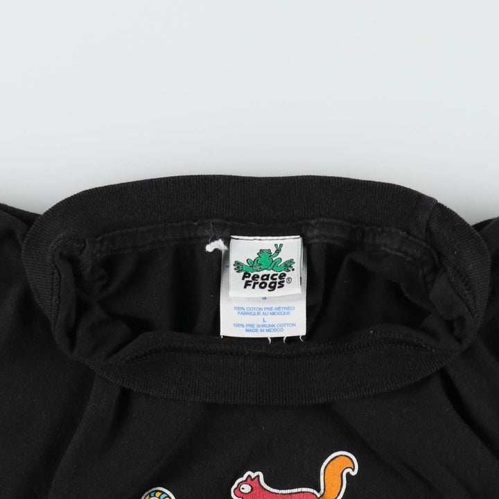 Peace Frogs Printed T-Shirt (Men's Size L) cotton black type Vintage Second Hand