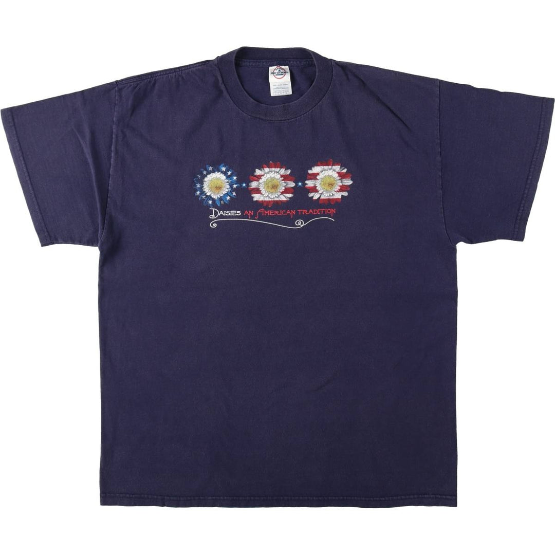 2000'S Delta (DELTA) Floral and American Flag Print T-Shirt, Men's Size L (approx.) cotton navy blue type Vintage Second Hand