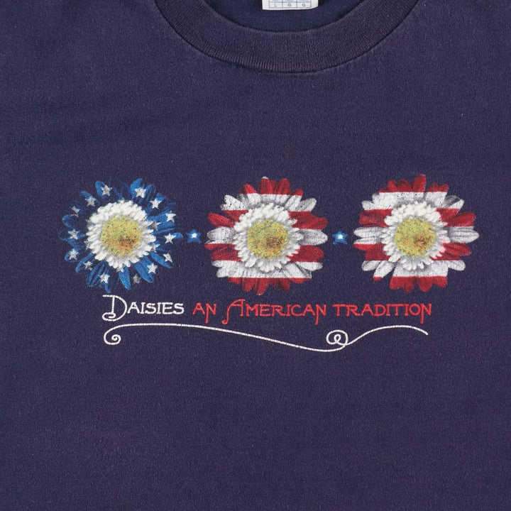 2000'S Delta (DELTA) Floral and American Flag Print T-Shirt, Men's Size L (approx.) cotton navy blue type Vintage Second Hand