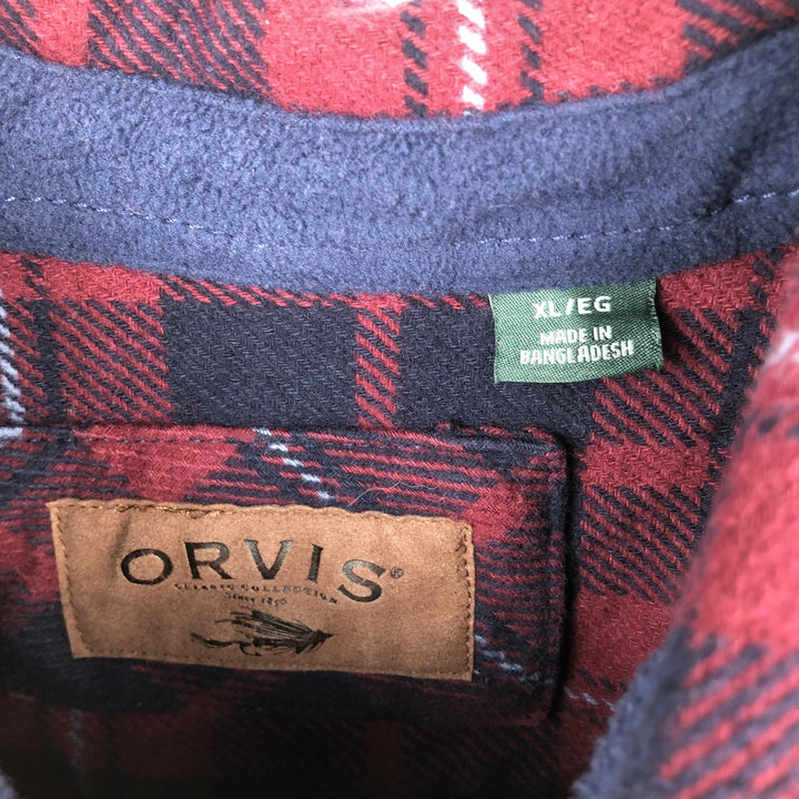 ORVIS Long Sleeve Flannel Check Shirt, Men's XL Size cotton red type Vintage Second Hand