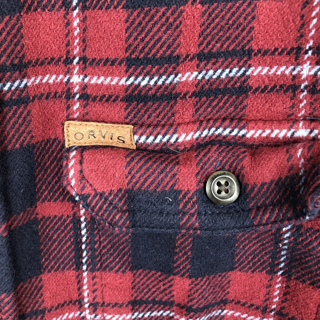 ORVIS Long Sleeve Flannel Check Shirt, Men's XL Size cotton red type Vintage Second Hand