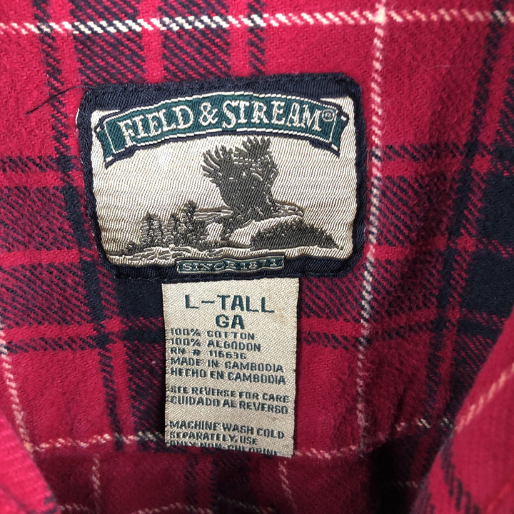 FIELD and STREAM Long Sleeve Flannel Check Shirt, Men's Size L cotton red type Vintage Second Hand