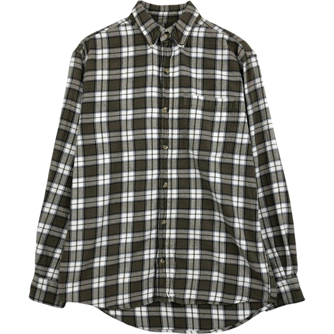 BASS PRO SHOPS Long-Sleeve Button-Down Light Flannel Check Shirt, Men's Size S (approx.) cotton Khaki type Vintage Second Hand