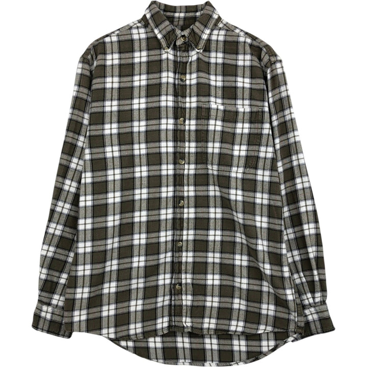 BASS PRO SHOPS Long-Sleeve Button-Down Light Flannel Check Shirt, Men's Size S (approx.) cotton Khaki type Vintage Second Hand