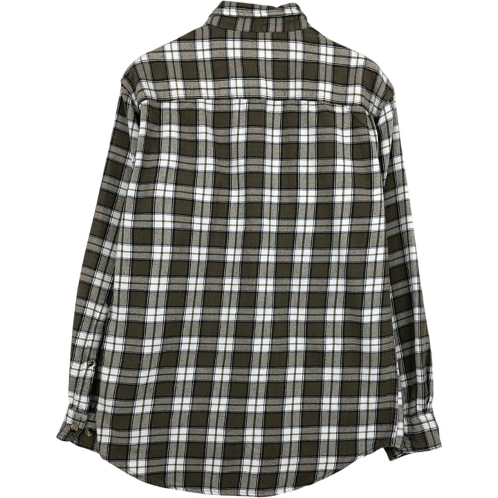 BASS PRO SHOPS Long-Sleeve Button-Down Light Flannel Check Shirt, Men's Size S (approx.) cotton Khaki type Vintage Second Hand