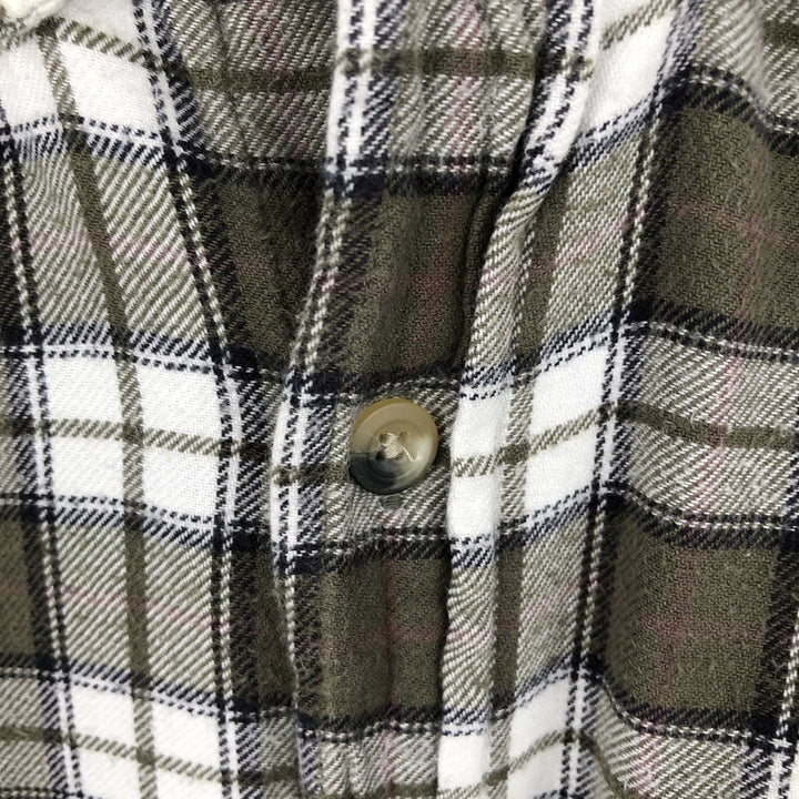 BASS PRO SHOPS Long-Sleeve Button-Down Light Flannel Check Shirt, Men's Size S (approx.) cotton Khaki type Vintage Second Hand