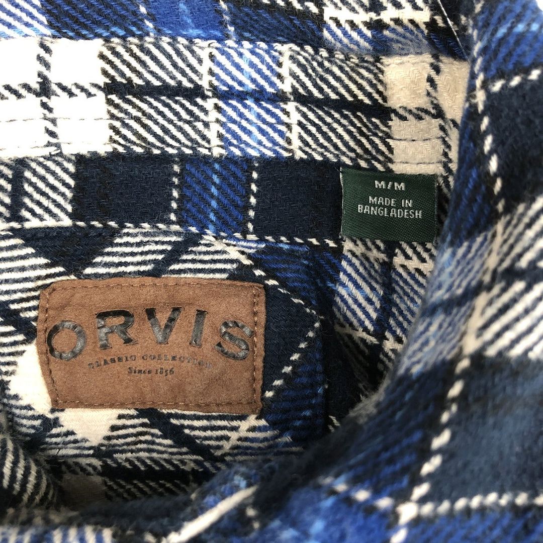ORVIS Long Sleeve Heavy Flannel Check Shirt, Men's Size M cotton blue type Vintage Second Hand
