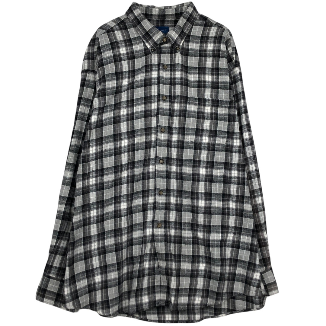 TOWN CRAFT Long-Sleeve Button-Down Light Flannel Check Shirt, Men's Size XL (approx.) cotton black type Vintage Second Hand