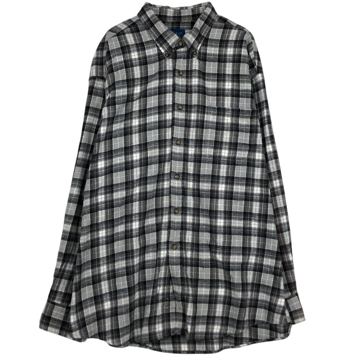 TOWN CRAFT Long-Sleeve Button-Down Light Flannel Check Shirt, Men's Size XL (approx.) cotton black type Vintage Second Hand