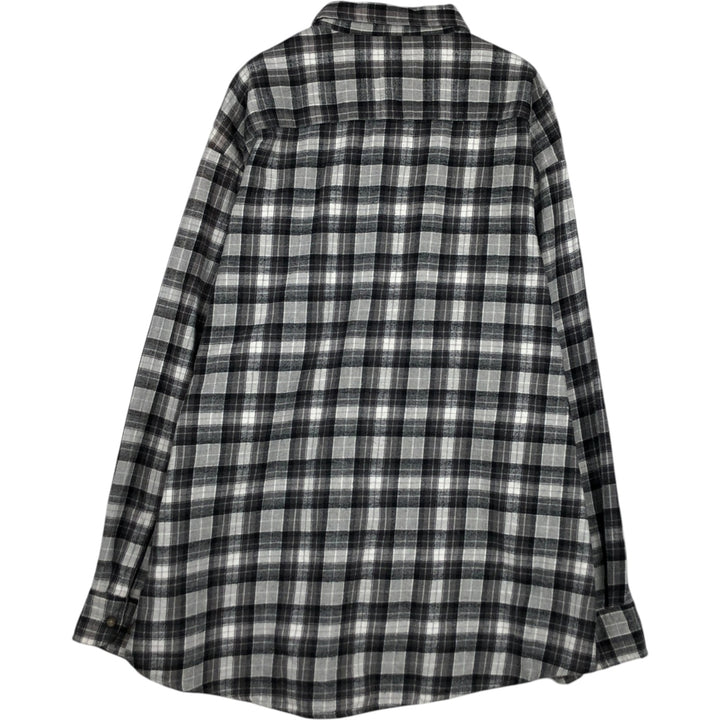 TOWN CRAFT Long-Sleeve Button-Down Light Flannel Check Shirt, Men's Size XL (approx.) cotton black type Vintage Second Hand