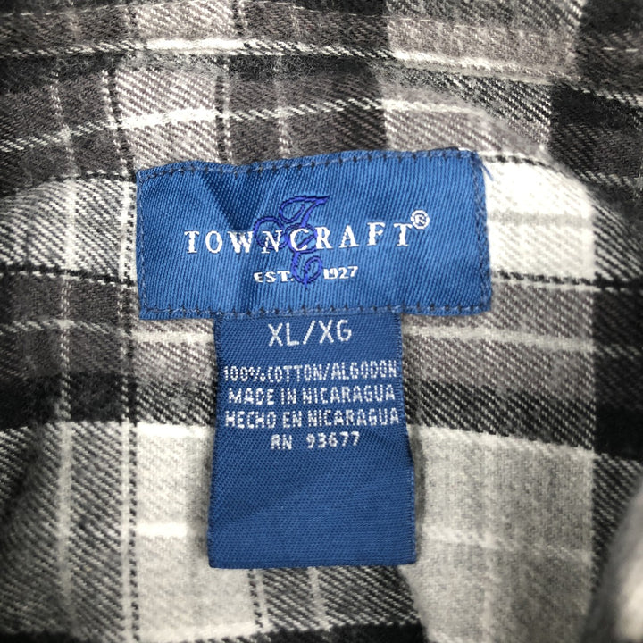 TOWN CRAFT Long-Sleeve Button-Down Light Flannel Check Shirt, Men's Size XL (approx.) cotton black type Vintage Second Hand