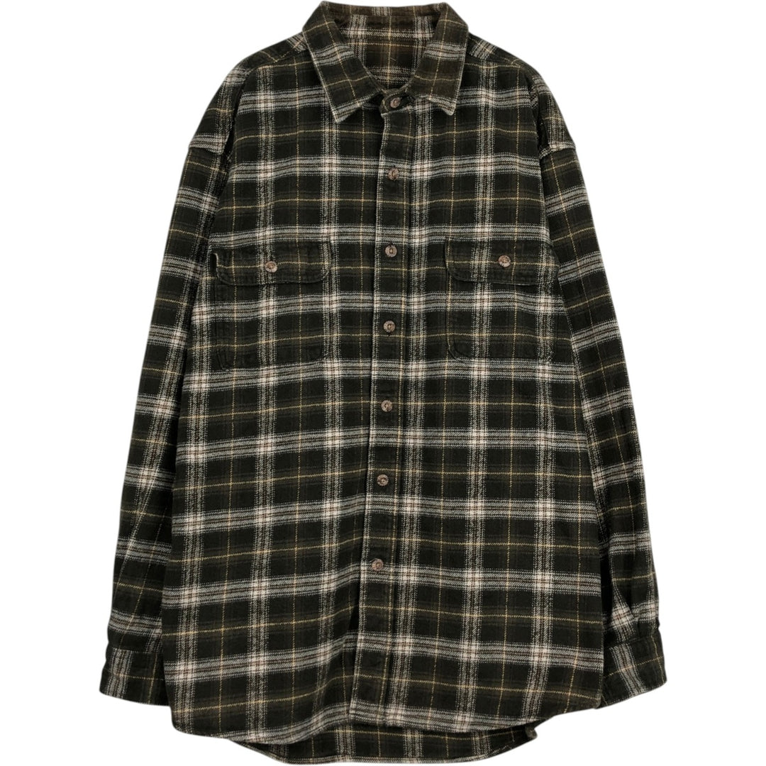 Long-sleeved heavy flannel check shirt, men's size L equivalent. unclear Khaki type Vintage Second Hand