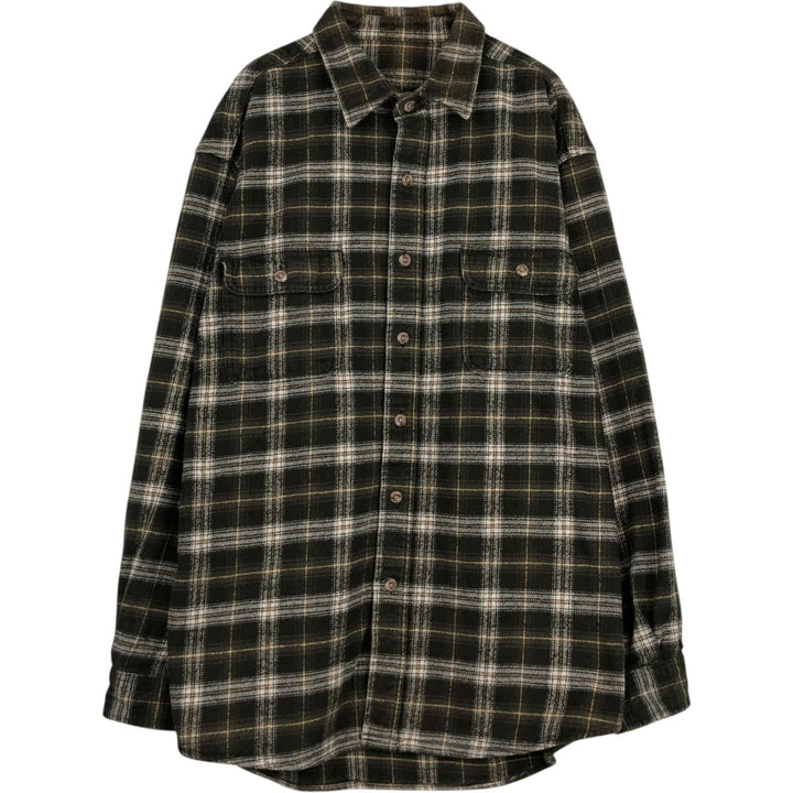Long-sleeved heavy flannel check shirt, men's size L equivalent. unclear Khaki type Vintage Second Hand