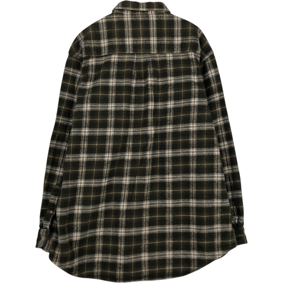 Long-sleeved heavy flannel check shirt, men's size L equivalent. unclear Khaki type Vintage Second Hand