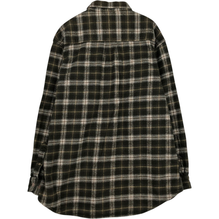 Long-sleeved heavy flannel check shirt, men's size L equivalent. unclear Khaki type Vintage Second Hand