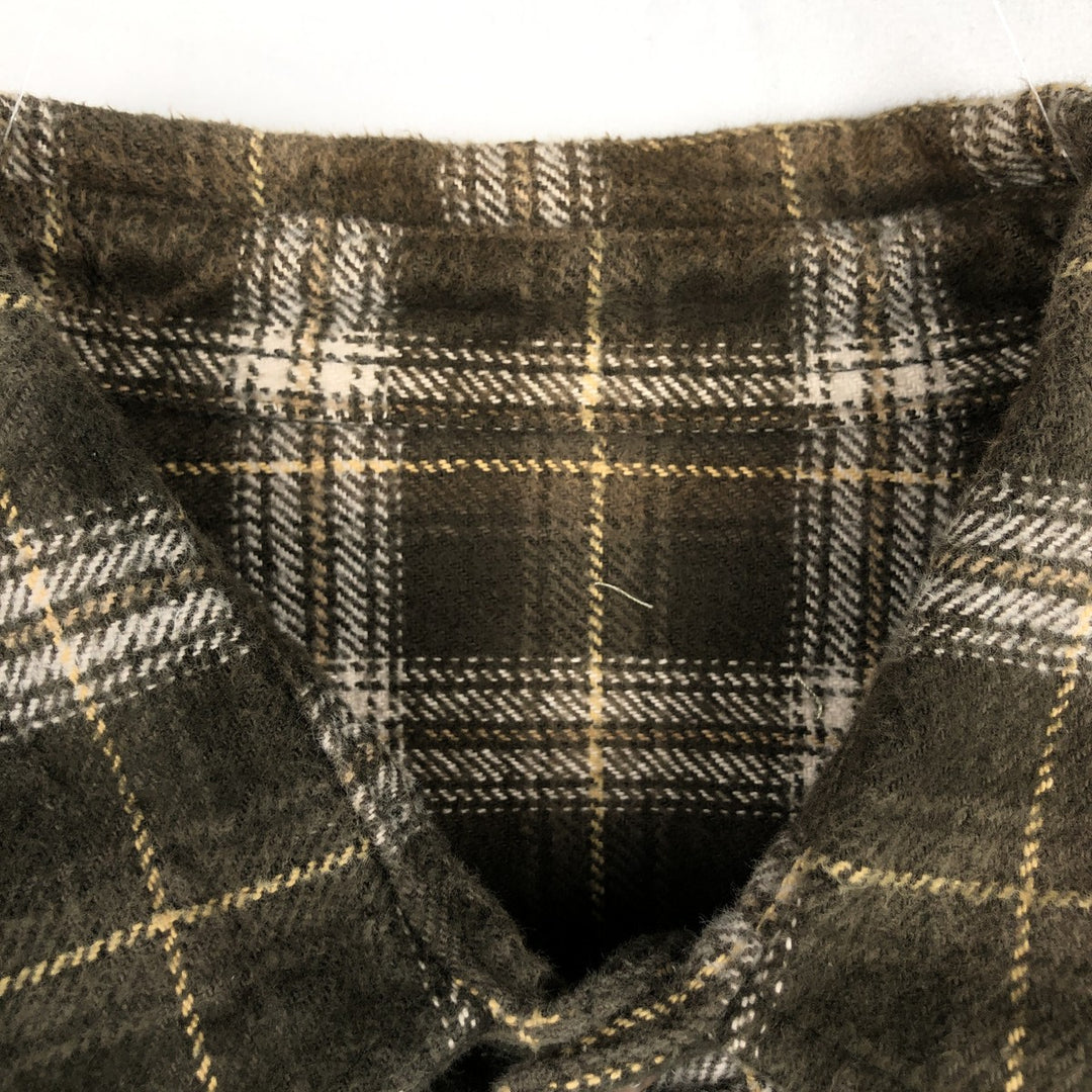 Long-sleeved heavy flannel check shirt, men's size L equivalent. unclear Khaki type Vintage Second Hand