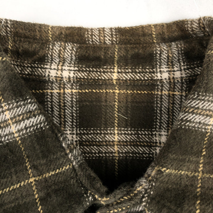 Long-sleeved heavy flannel check shirt, men's size L equivalent. unclear Khaki type Vintage Second Hand