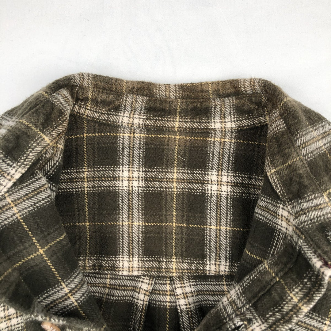 Long-sleeved heavy flannel check shirt, men's size L equivalent. unclear Khaki type Vintage Second Hand