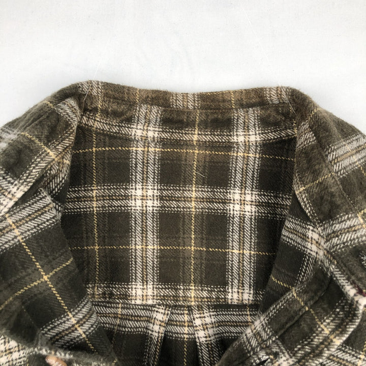 Long-sleeved heavy flannel check shirt, men's size L equivalent. unclear Khaki type Vintage Second Hand