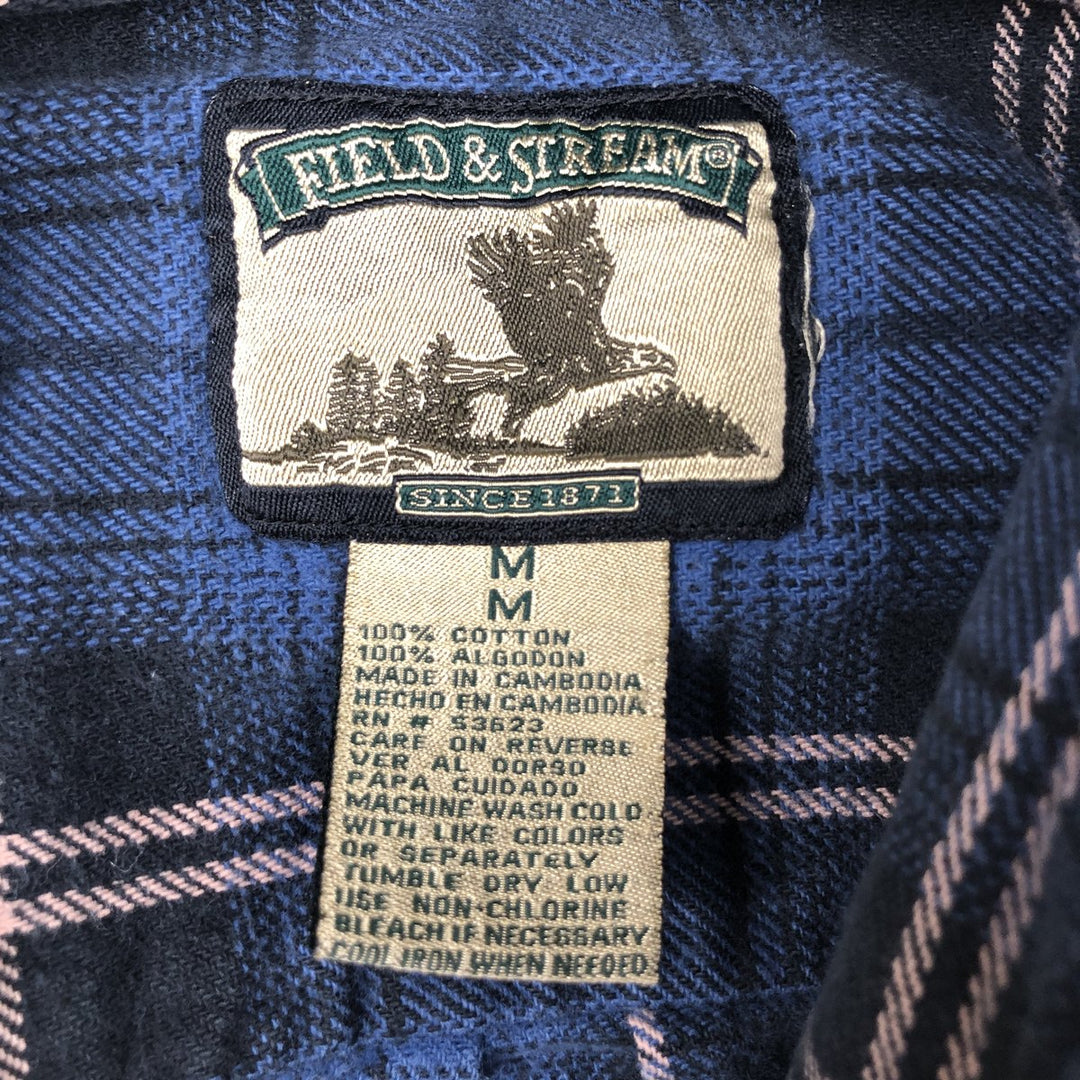 FIELD&STREAM Long-Sleeve Heavy Flannel Check Shirt, Men's Size M (approx.) cotton blue type Vintage Second Hand