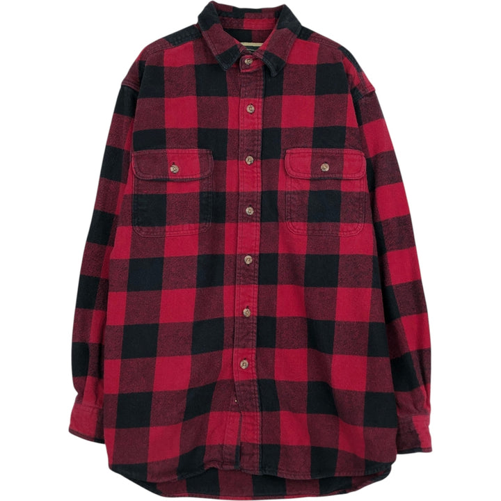 FIELD and STREAM Buffalo Check Long Sleeve Heavy Flannel Check Shirt, Men's Size L cotton red type Vintage Second Hand