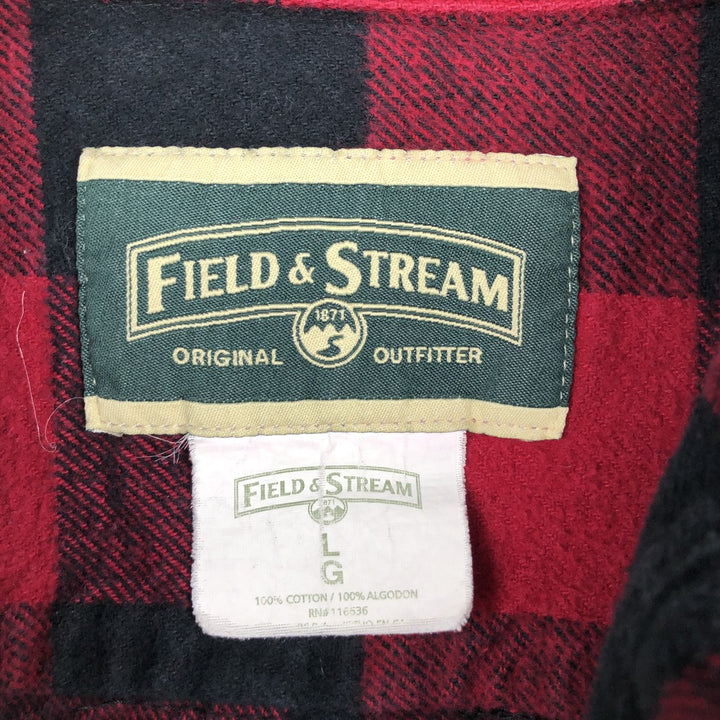 FIELD and STREAM Buffalo Check Long Sleeve Heavy Flannel Check Shirt, Men's Size L cotton red type Vintage Second Hand
