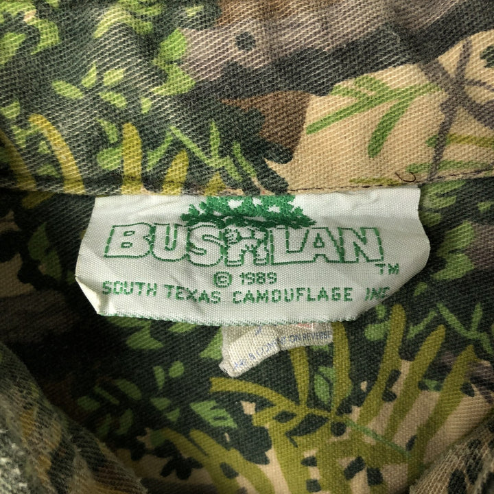 80'S Bushlan Camouflage Pattern Real Tree Camo Long Sleeve Printed Flannel Shirt, Made in USA, Size XL (Men's XL equivalent), Vintage polyester green type Vintage Second Hand