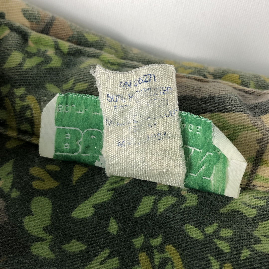 80'S Bushlan Camouflage Pattern Real Tree Camo Long Sleeve Printed Flannel Shirt, Made in USA, Size XL (Men's XL equivalent), Vintage polyester green type Vintage Second Hand