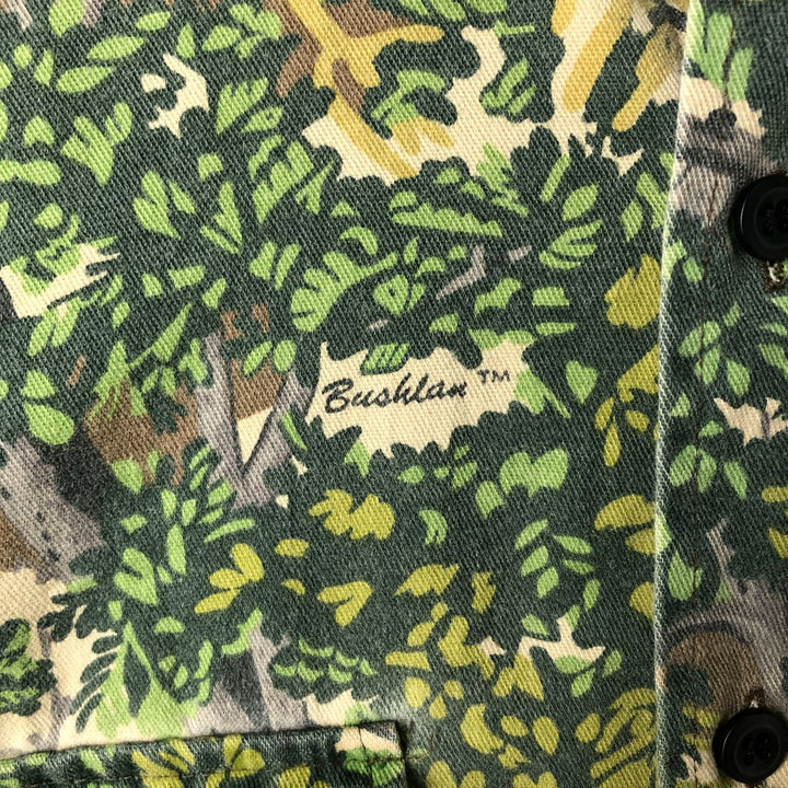 80'S Bushlan Camouflage Pattern Real Tree Camo Long Sleeve Printed Flannel Shirt, Made in USA, Size XL (Men's XL equivalent), Vintage polyester green type Vintage Second Hand