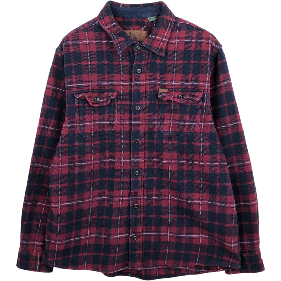 Orvis Long Sleeve Heavy Flannel Check Shirt, Men's XXL cotton wine-red Vintage Second Hand