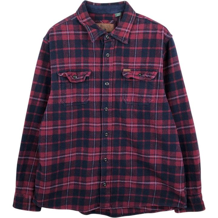 Orvis Long Sleeve Heavy Flannel Check Shirt, Men's XXL cotton wine-red Vintage Second Hand