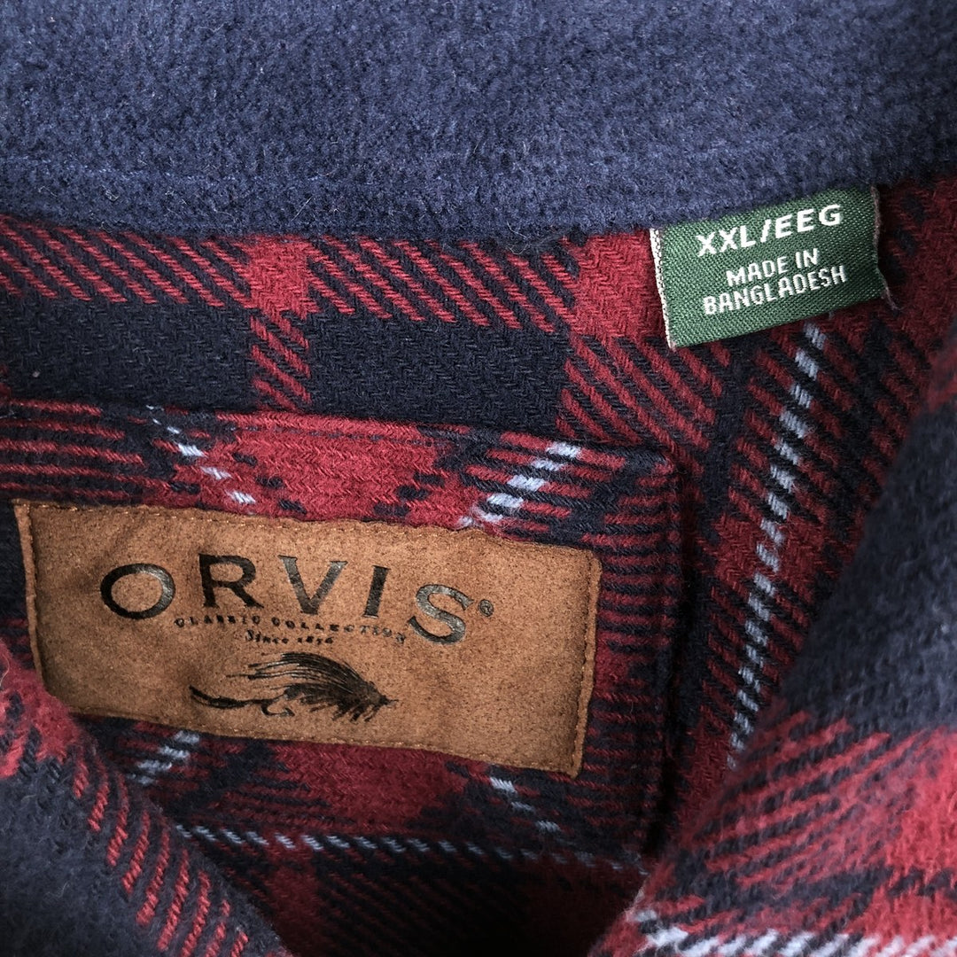 Orvis Long Sleeve Heavy Flannel Check Shirt, Men's XXL cotton wine-red Vintage Second Hand