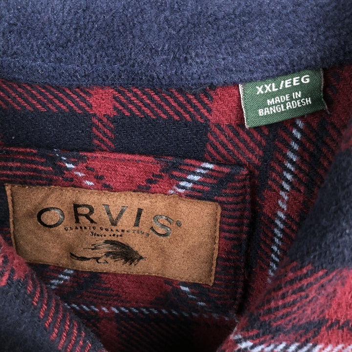 Orvis Long Sleeve Heavy Flannel Check Shirt, Men's XXL cotton wine-red Vintage Second Hand