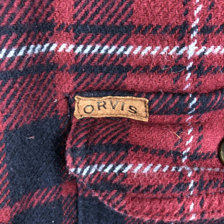 Orvis Long Sleeve Heavy Flannel Check Shirt, Men's XXL cotton wine-red Vintage Second Hand
