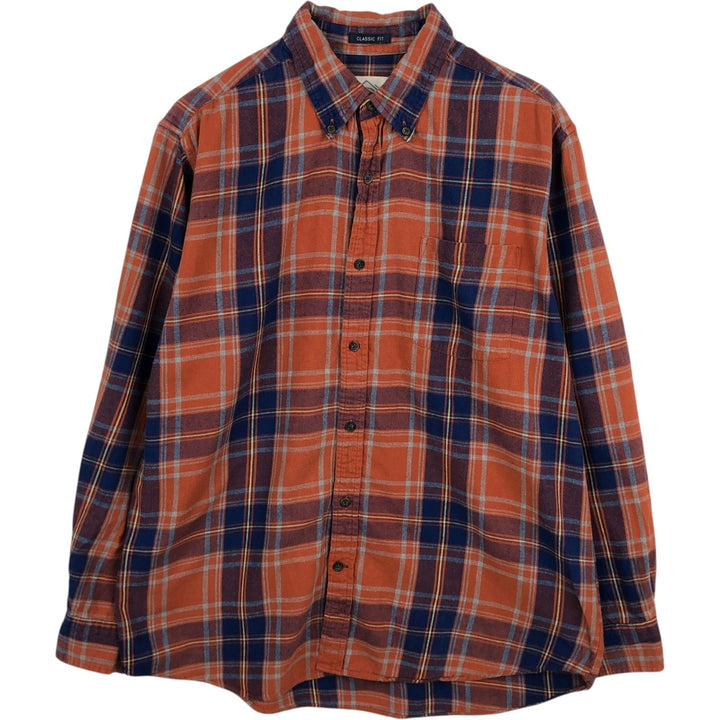 St. John's Bay Classic Fit Long-Sleeve Button-Down Flannel Check Shirt, Men's Size L (approx.) cotton orange type Vintage Second Hand