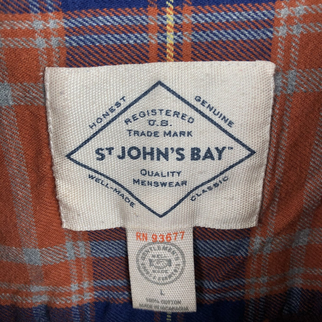 St. John's Bay Classic Fit Long-Sleeve Button-Down Flannel Check Shirt, Men's Size L (approx.) cotton orange type Vintage Second Hand