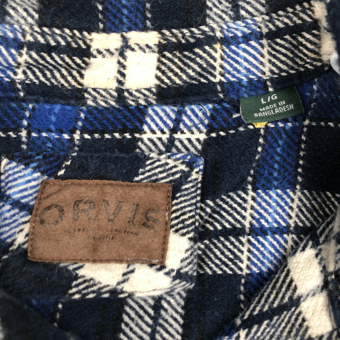 ORVIS Long Sleeve Heavy Flannel Check Shirt, Men's Size L cotton blue type Vintage Second Hand