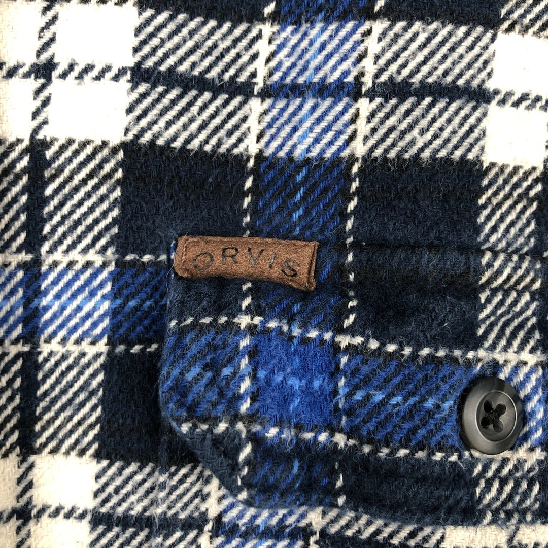 ORVIS Long Sleeve Heavy Flannel Check Shirt, Men's Size L cotton blue type Vintage Second Hand