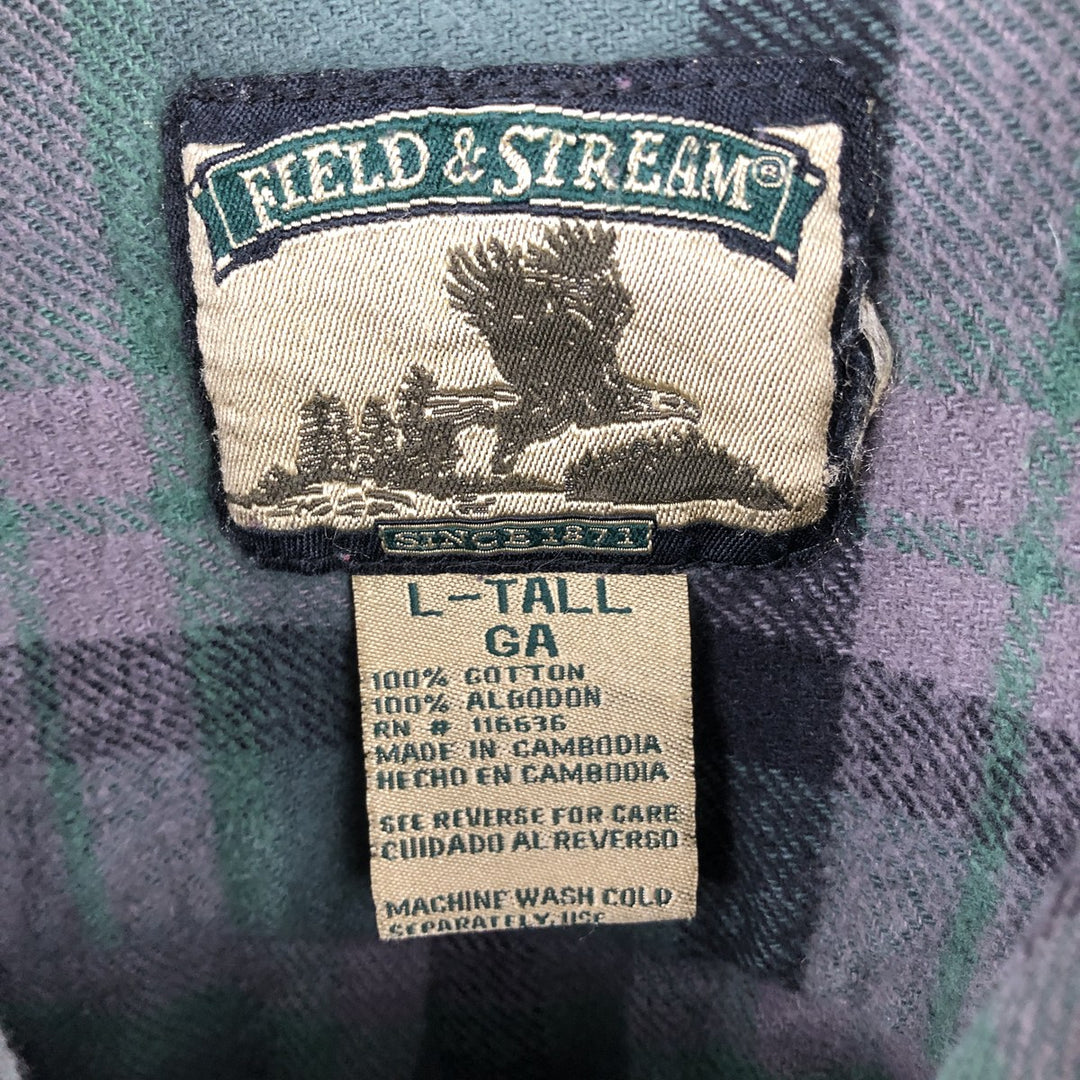 FIELD and STREAM Long Sleeve Flannel Check Shirt, Men's Size L cotton green type Vintage Second Hand