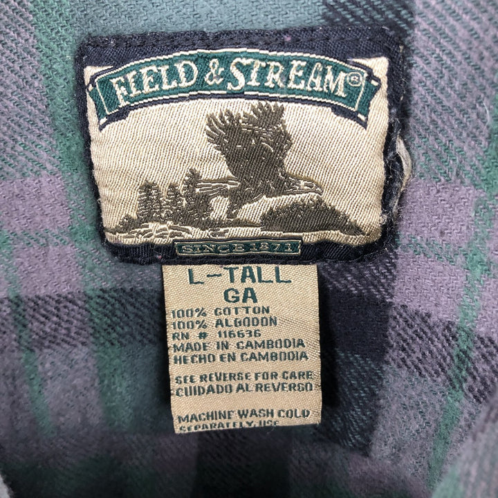 FIELD and STREAM Long Sleeve Flannel Check Shirt, Men's Size L cotton green type Vintage Second Hand