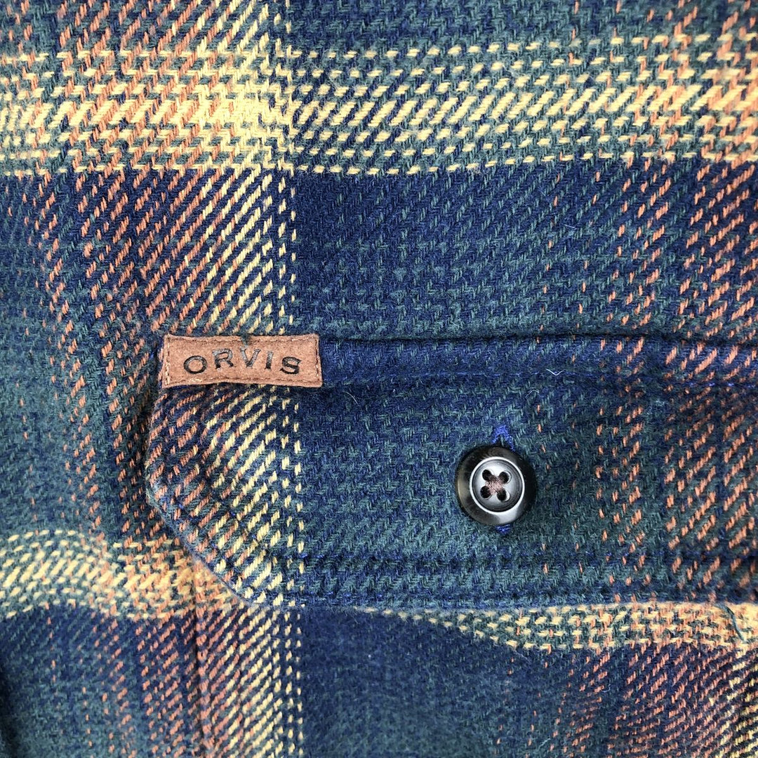 ORVIS Long Sleeve Flannel Check Shirt, Men's XL Size cotton navy blue type Vintage Second Hand