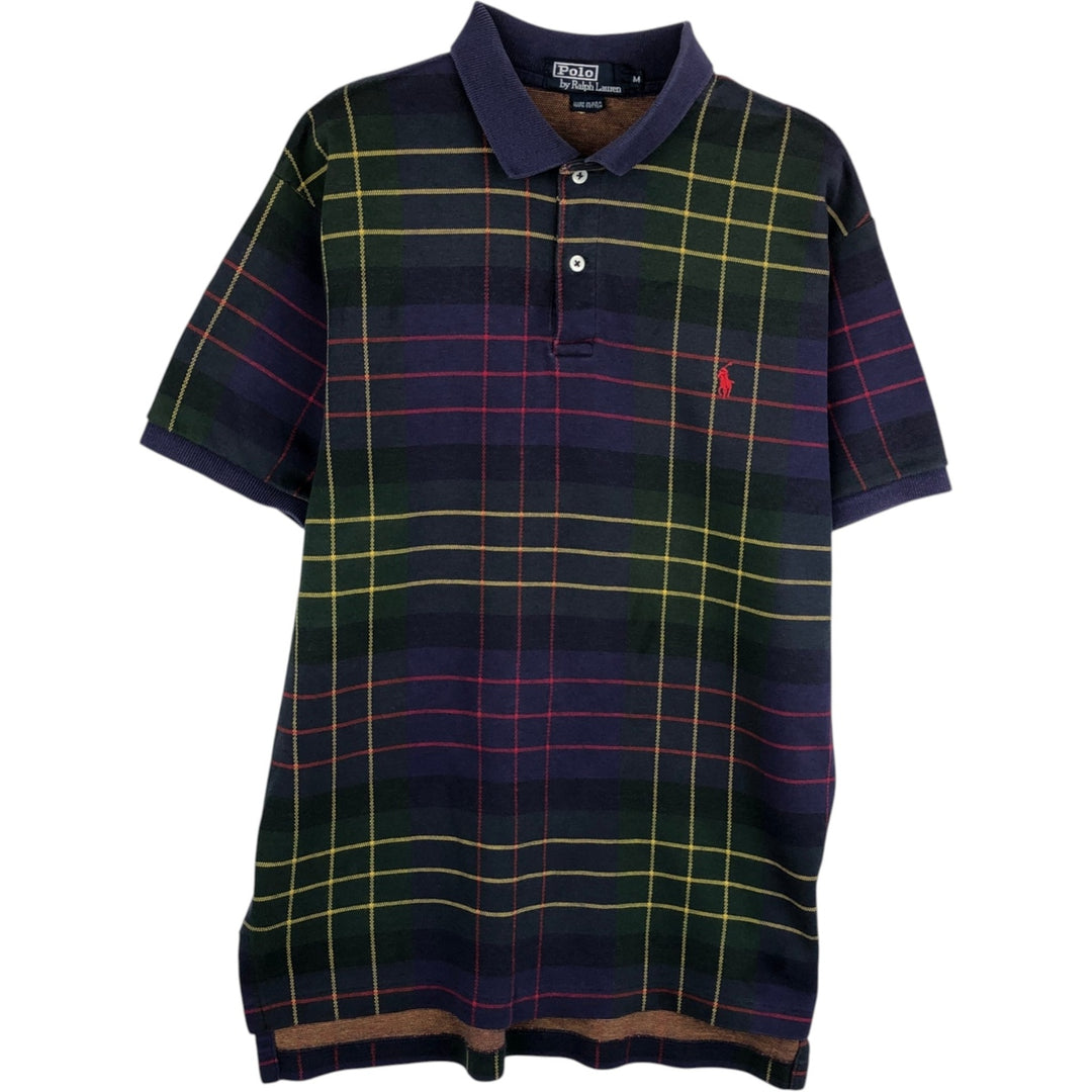 Ralph Lauren POLO by Ralph Lauren Short-Sleeve Check Polo Shirt, Made in USA, Men's Size M (approx.) cotton navy blue type Vintage Second Hand