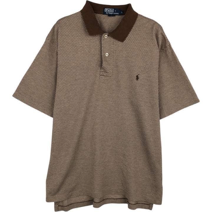 Ralph Lauren POLO by Ralph Lauren Houndstooth Pattern Short-Sleeve Check Polo Shirt, Men's Size L (approx.) cotton brown type Vintage Second Hand